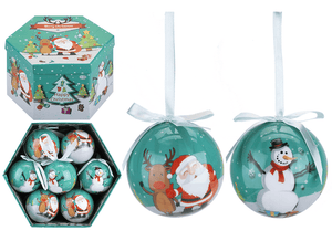 Green Santa, Snowman & Reindeer Character Baubles - set of 14.