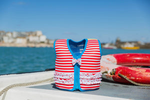 Konfidence Swim Jacket - Martha's Red Stripe & Frills - KeepEmQuiet