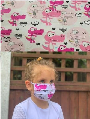 Unisex Kids Face Mask - Pink Dino.